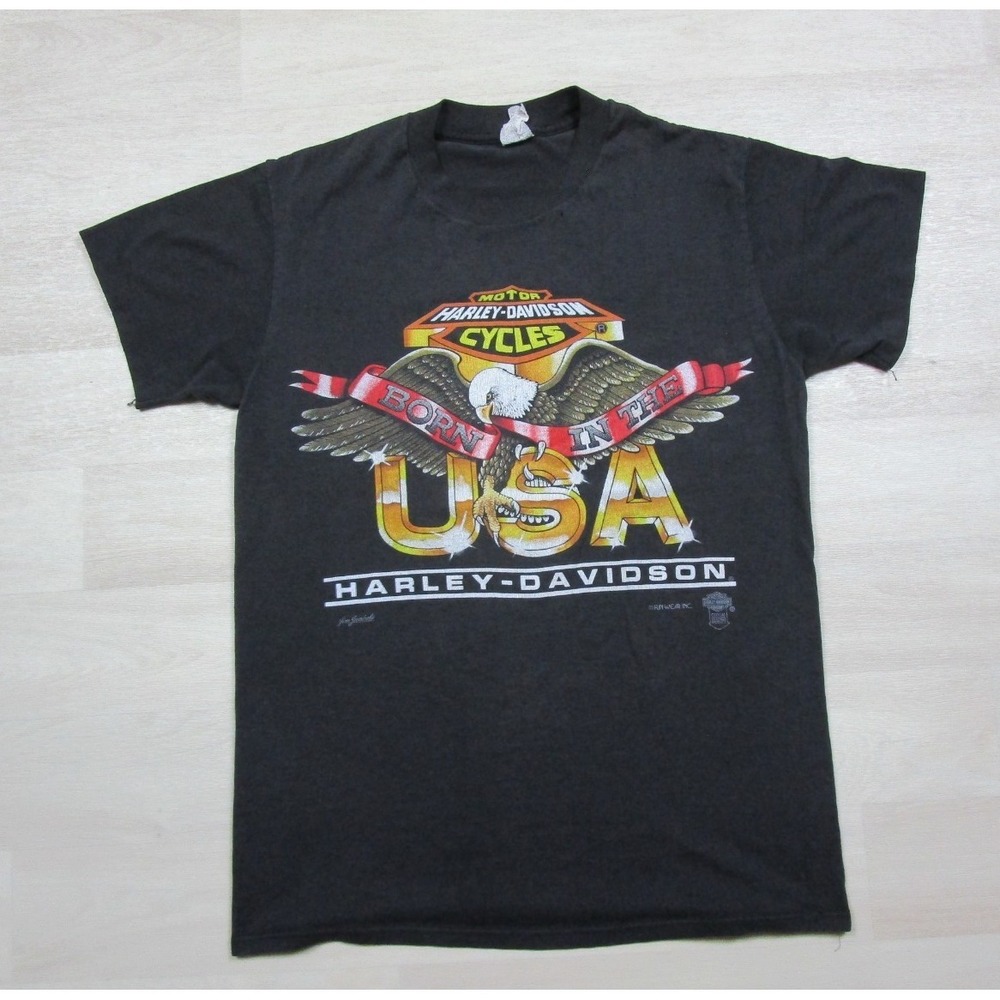 Vintage 80s Harley Davidson Born in the USA Eagle Funwear T-Shirt (M) Motorcycle